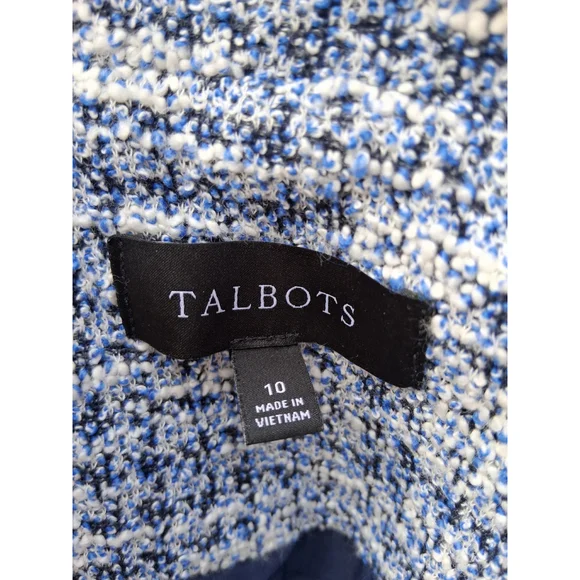 💕EUC TALBOTS Tweed Jacket, Blazer, SZ.10 Navy Blue White Silver - Picture 9 of 12